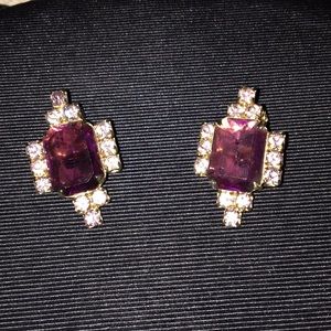 Vintage Purple Rhinestone Clip-on Earrings